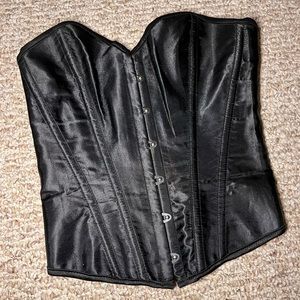 Black satin-esc lace up corset